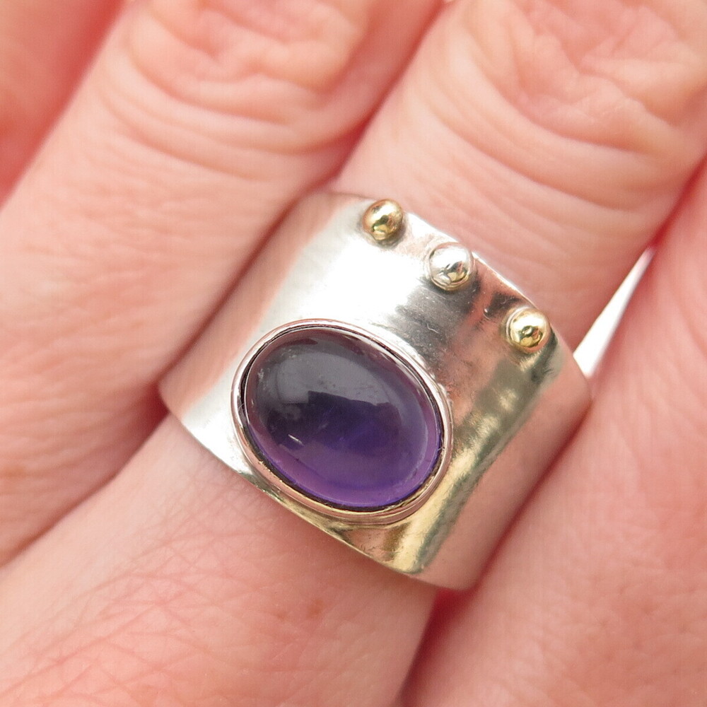 DbM Kensington 925 Sterling Silver 14K Gold Vintage Real Amethyst Ring Size 8.75